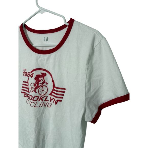 Gap Women's White & Red Ringer‎ Tee XL Tall Brooklyn Cycling Soft Cotton - Picture 3 of 5
